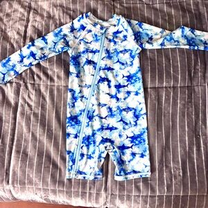 Jumping Beans Blue& White Long Sleeve unisex full zip bathing suit sz 3T